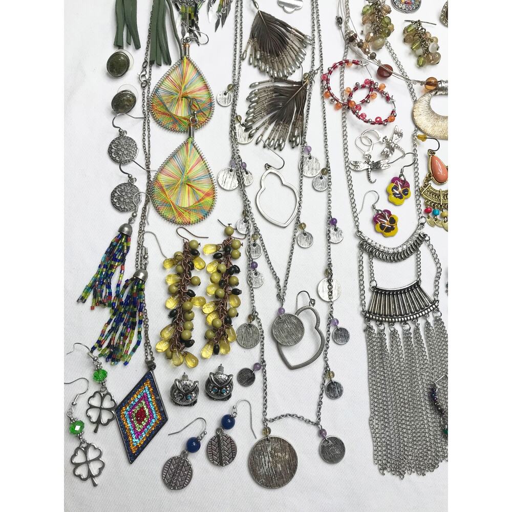 1.36lb Boho Festival Bronze Estate Mix Jewelry Necklace Earring Lot Bundle VTG - Picture 9 of 16